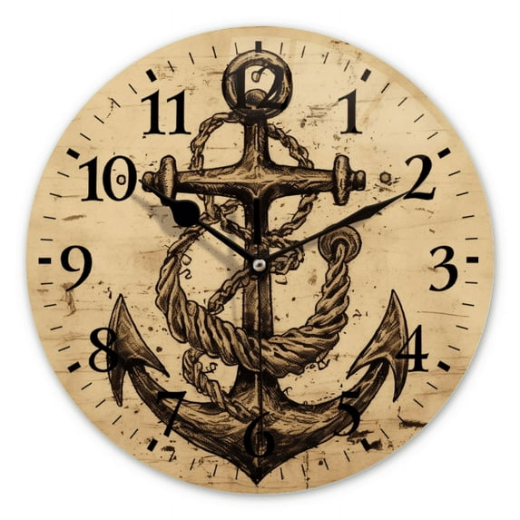 Modern Round Wall Clocks Non-Ticking Silent Clocks Battery Operated Quartz Clock Decorative for Bathroom,Office-Drawing Of An Anchor With Rope(14inch)