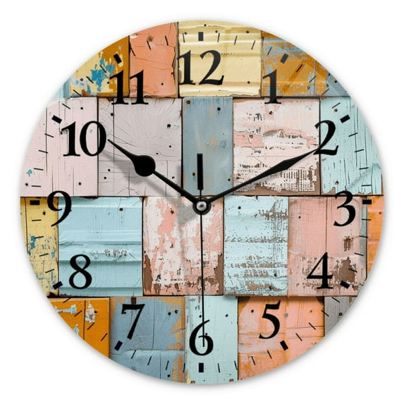 Modern Round Wall Clocks Non-Ticking Silent Clocks Battery Operated Quartz Clock Decorative for Bathroom,Office-Vintage Shabby Wooden Wall(10inch)