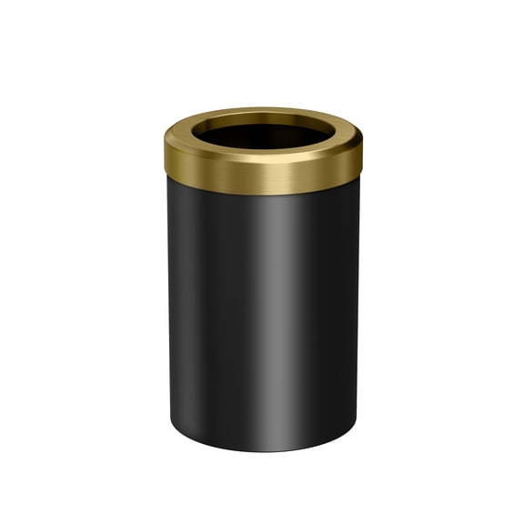 Gatco Latitude II Stainless Steel 2.9 Gallon Round Wastebasket with Removable Lid, Matte Black/Brushed Brass