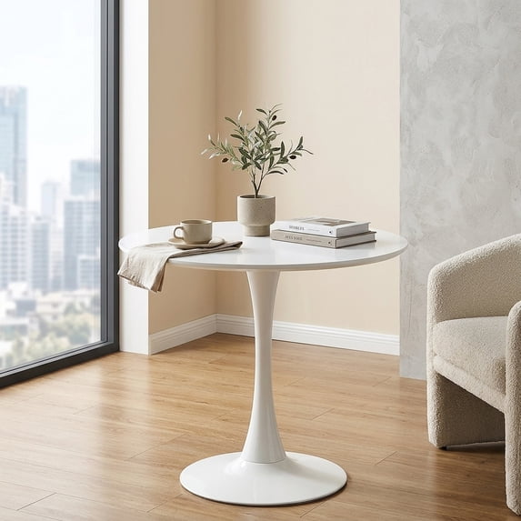 Modern Round White Dining Table - Tulip Base for Living Room & Kitchen