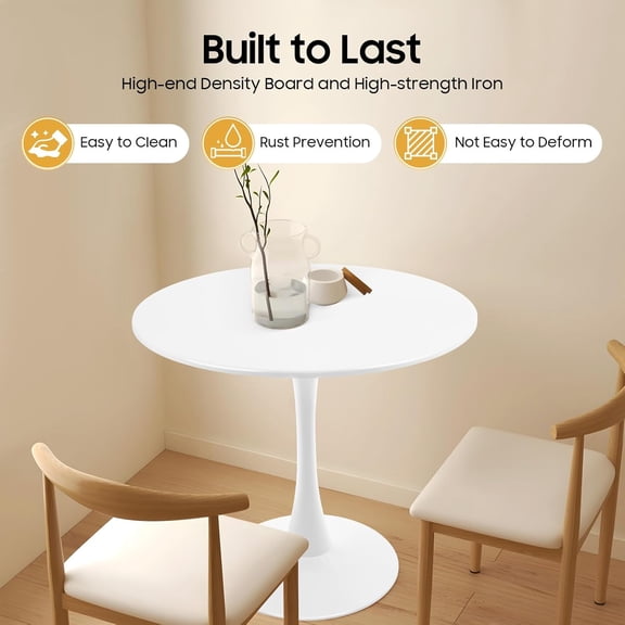 Modern Round White Dining Tablem, 31.5" Tulip Design Mid-Century Leisure Table, Modern Round Coffee Table for Study, Living Room, Restaurant, Cafe, Milk Tea Shop, for 2 to 4 Person