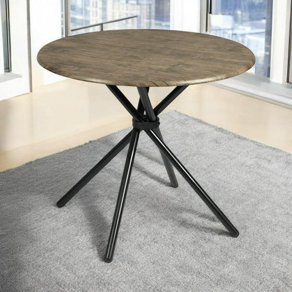 Modern Round Wooden Office Table with Metal Base, Compact 32-Inch Industrial Desk for Home Office or Meeting Spaces, Durable Walnut Finish with Black Tripod Legs, Space-Saving Design