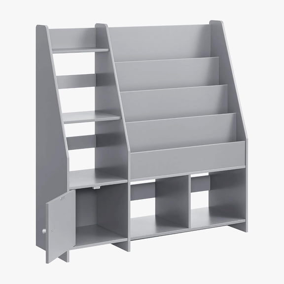Modern Rounded Edge Wooden Kids Bookshelf with Storage Cabinet, Book Organizer Storage Shelves for Bedrooms, Playrooms, and Nurseries, Gray