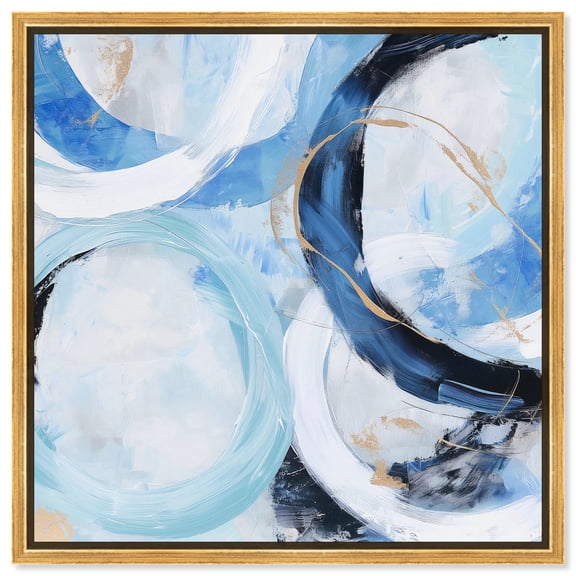 Modern Rounds I Canvas Blue Abstract Art by Art Remedy, Gold Frame, 16" x 16"