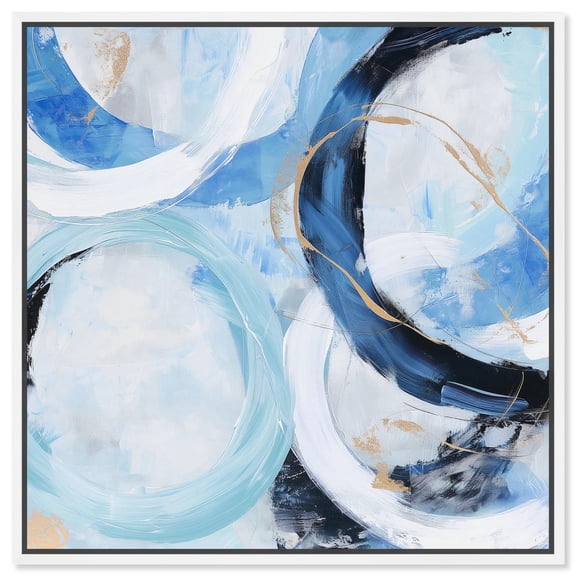 Modern Rounds I Canvas Blue Abstract Art by Art Remedy, White Frame, 40" x 40"