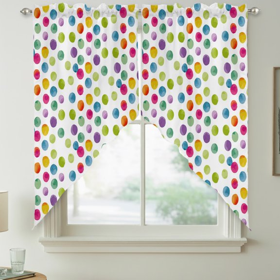 Modern Rounds Swag Valances for Windows, Abstraction Gradients Wavepoints Rod Pocket Short Curtains, Machine Washable Kitchen Window Topper for Bathroom Living Room, 36 x 36 Inch, 1 Pair