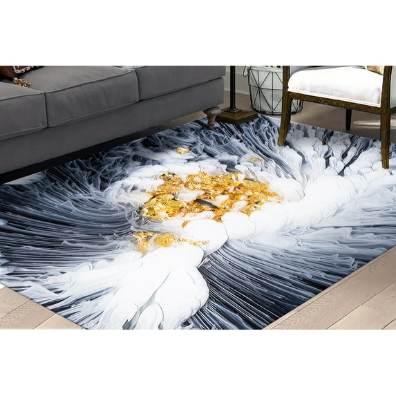 Modern Rug, Abstract Gold And White Flower Rugs, Contemporary Rug, Pattern Rug, Large Rug, Nursery Rug, Cute Rugs, Living Room Rug, 2.6'x6.5' - 80x200 cm