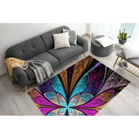 Modern Rug, Beautiful Fractal Flower or Butterfly Rugs, Butterfly Rug, Kitchen Rugs, Colorful Rugs, Fractal Rugs, Dining Room Rugs, 2.6'x6.5' - 80x200 cm