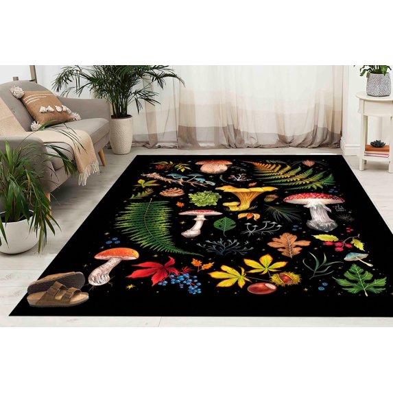 Modern Rug, Car Mat Rugs, Easy to Clean Rug, Bath Rug, Colorful Rugs, Black Rugs, Leaves Rug, Entry Rug, Mushroom Rugs, Outdoor Rug, 3.9'x5.9' - 120x180 cm