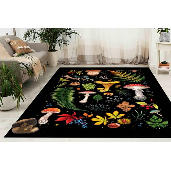 Modern Rug, Car Mat Rugs, Easy to Clean Rug, Bath Rug, Colorful Rugs, Black Rugs, Leaves Rug, Entry Rug, Mushroom Rugs, Outdoor Rug, 1.7'x2.3' - 50x70 cm