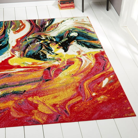 Multi-Color Modern 2x3 Area Rug Contemporary Paint Smudge Accent Mat - Actual 1' 6" x 2' 6" Rectangle