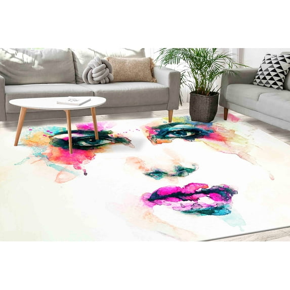 Modern Rug, Gift Rugs, Colorful Woman Face Rugs, Portrait Rug, Thick Rug, Woman Face Rug, Anti-Slip Carpet Rug, Hallway Rug, Living Room Rug, 2'x3' - 60x90 cm