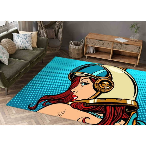 Modern Rug, Girl Rugs, Home Decor Rug, Non Slip Rugs, Pop Art Astronaut Woman Rugs, Woman Rug, Customs Rugs, Bath Rug, Printed Rugs, 2.6'x9.2' - 80x280 cm