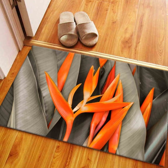 Modern Rug, Housewarming Gift Rug, Bedroom Rug, Orange Leaf Rug, Entry Rugs, Botanical Rugs, Floral Rugs, Saloon Rug, Farmhouse Rug, 3.9'x5.9' - 120x180 cm