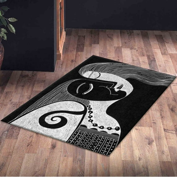 Modern Rug, Indoor Rugs, Modern Rug, Woman Drawing Rugs, Gift For Her Rug, Drawing Black and White Rug, Anti-Slip Carpet Rugs, Girl Room Rug, 2'x3' - 60x90 cm