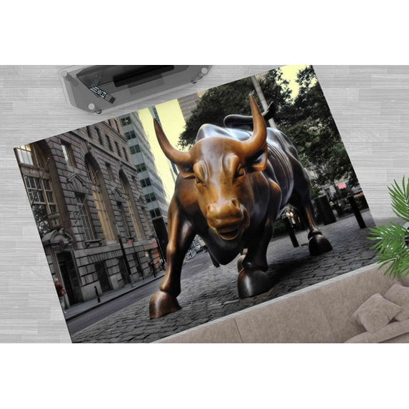 Modern Rug, Landscape Rugs, Charging Bull Rugs, New York Rug, New York Bull Sculpture Rugs, Salon Rug, Gift Rug, Anti-Slip Carpet Rugs, 3.3'x5' - 100x150 cm