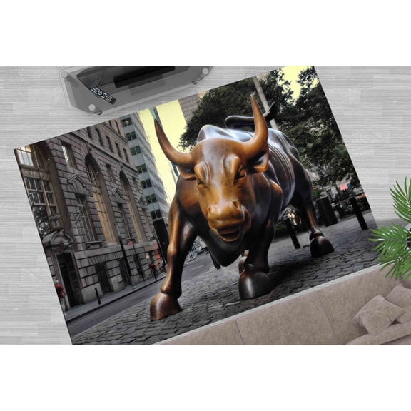 Modern Rug, Landscape Rugs, Charging Bull Rugs, New York Rug, New York Bull Sculpture Rugs, Salon Rug, Gift Rug, Anti-Slip Carpet Rugs, 2'x3' - 60x90 cm