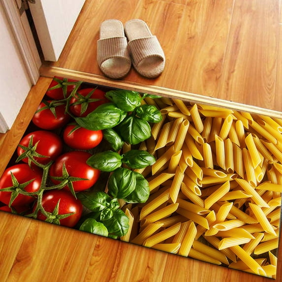 Modern Rug, Pattern Rugs, Car Mat Rug, Basil Rug, Popular Rugs, Italian Pasta Rug, Tomatoes and Basil Rug, Indoor Rugs, Kitchen Rug, 2.6'x5' - 80x150 cm