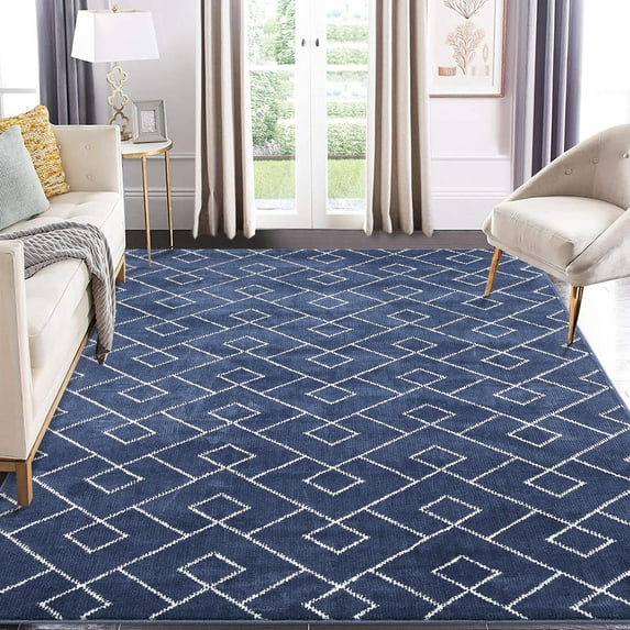 Modern Rug Small Trellis Throw Rug Premium Non Slip Doormat Neutral Shag Area Rug, Affordable Fluffy Carpet, Fuzzy Soft Living Room Rugs,Home Decor Rug,Light Grey