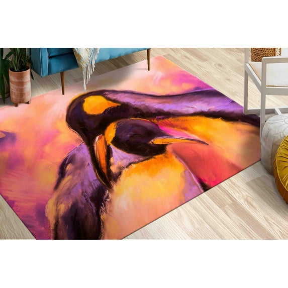 Modern Rugs, Animal Rugs, Penguins Pastel Painting Rug, Colorful Rug, Penguin Rugs, Outdoor Rugs, Office Rugs, Runner Rugs, Farmhouse Rug, 2.6'x6.5' - 80x200 cm