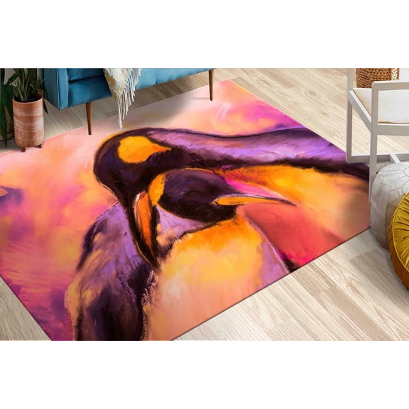 Modern Rugs, Animal Rugs, Penguins Pastel Painting Rug, Colorful Rug, Penguin Rugs, Outdoor Rugs, Office Rugs, Runner Rugs, Farmhouse Rug, 1.7'x2.3' - 50x70 cm
