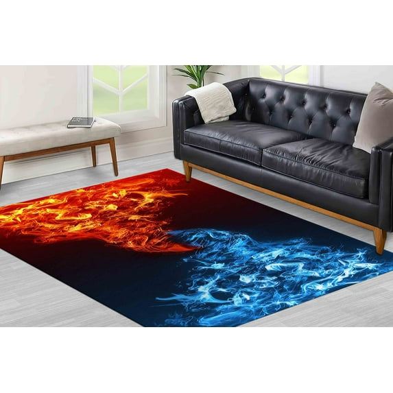 Modern Rugs, Rugs, Fire Vs Water War Rug, Wedding Rugs, Fire Rug, Water Rug, Decorative Rugs, Kitchen Rugs, Pattern Rugs, Red Rug, Blue Rug, 2.6'x6.5' - 80x200 cm