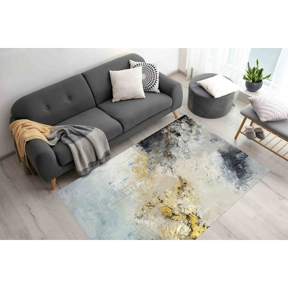 Modern Rugs, Gray And Gold Plaster Rug, Gold Rugs, Machine Washable Rug, Gold Rug, 3D Printeds Rugs, Home Decor Rug, Personalized Gifts Rug, 2'x3' - 60x90 cm