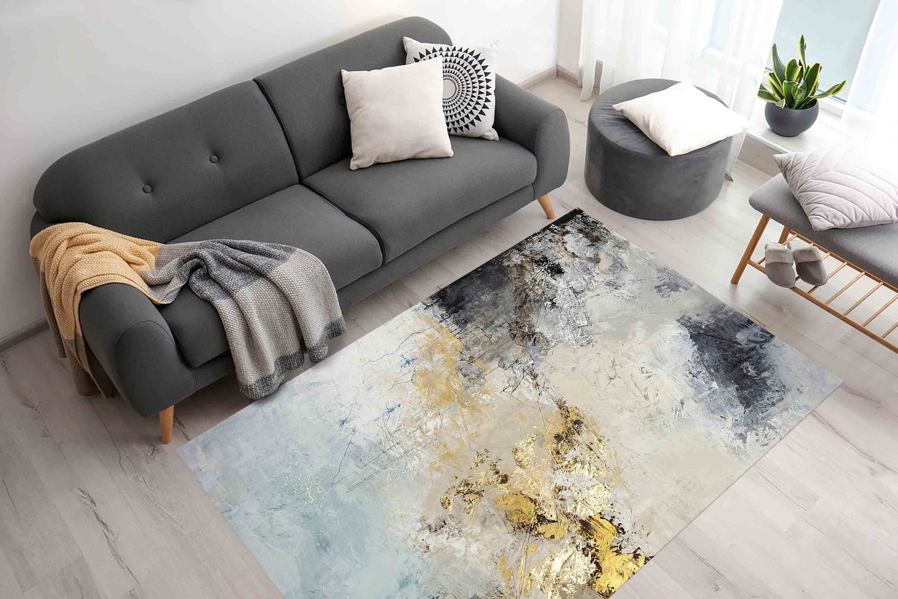 Plaster Rug Modern Rugs, Gray And Gold Plaster Rug, Gold Rugs, Machine Washable Rug ...