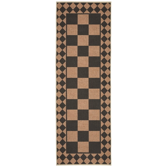Modern Runner Rug for Hallway 2x6 Checkered Easy Jute Rug with Non-Slip Backing, Stain-Resistant Kitchen Runner, Washable Geometric Indoor Outdoor Rug for Laundry Entryway, Black Brown