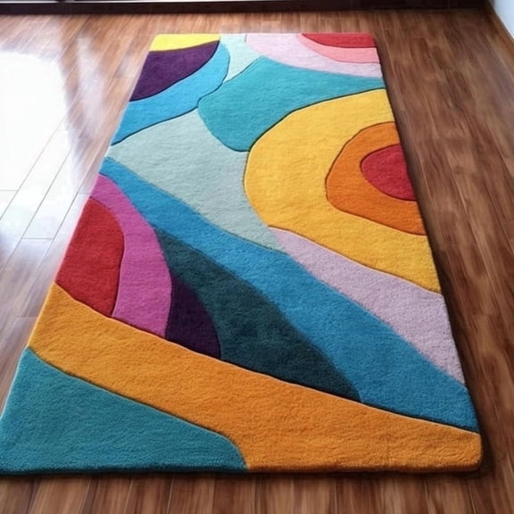 AVYAY RUGS Modern Carnival Curves Geometric Hand-tufted Multicolor Runner Rugs, 2'6" x 15', Plush Wool Texture
