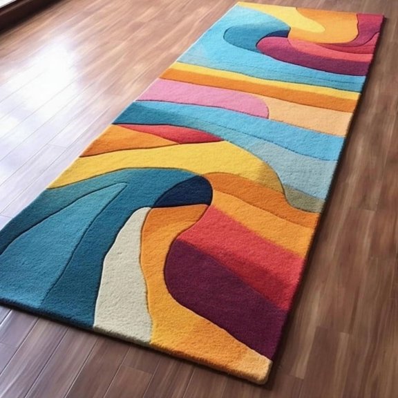 AVYAY RUGS Modern Vortex Stripe Multicolor Runner Rugs, 2'6" x 15', Wool Plush Texture
