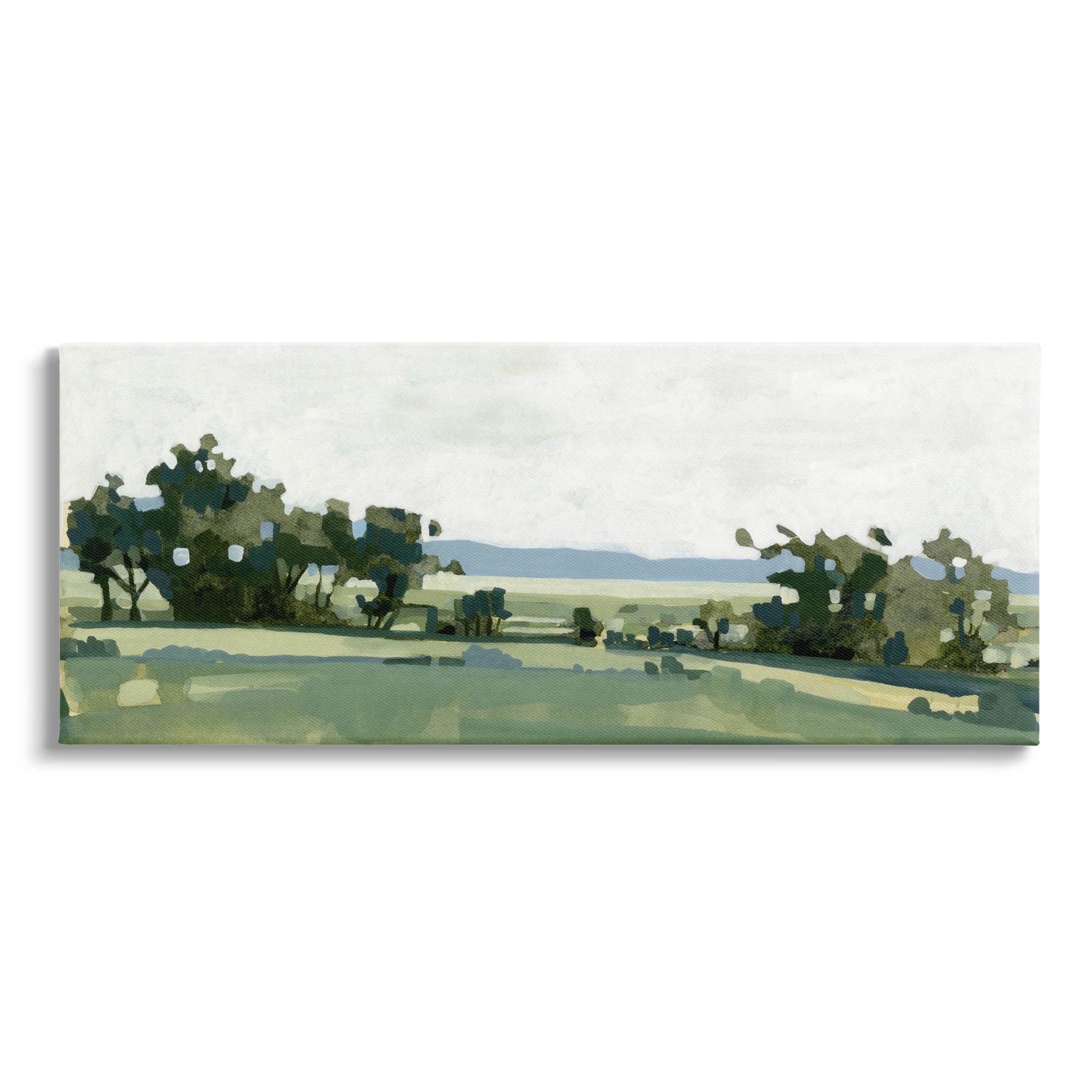 Modern Rural Grassland Bushes Landscape Painting Gallery Wrapped Canvas Print Wall Art