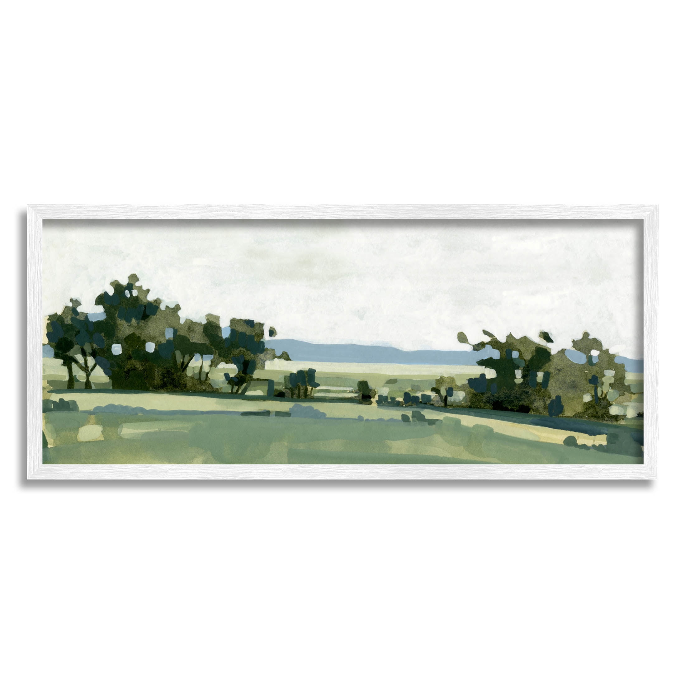 Modern Rural Grassland Bushes Landscape Painting White Framed Art Print Wall Art