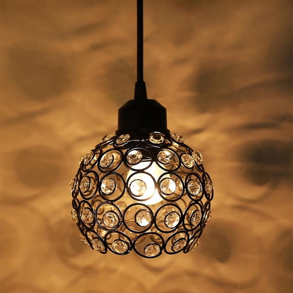 Modern Rustic Boho Crystal Pendant Light, Hanging Ceiling Fixture, Decorative Chandelier for Living Room,Dining Room, Bedroom, Kitchen, Black Finish,LED Compatible,Home Decor (Black)