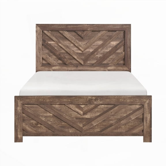 Rustic Brown Queen Size Panel Bed for Bedroom, 1pc Wooden Furniture in a Box