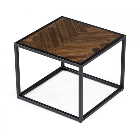 Modern Rustic Brown and Black Chevron Wood and Metal End Table