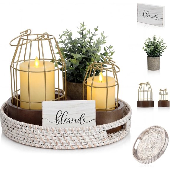 Modern Rustic Candle Lantern Set of 5 (Candles are Not Included), Decorative Lanterns for Living Room Table Centerpieces Fireplace Mantle Modern Decor(Small,, Burlywood)
