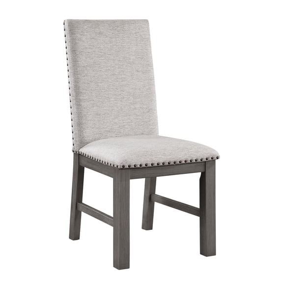 Modern Rustic Dining Chairs 2pc , Beige Textured Upholstery, Gray Wood Frame, Nailhead Trim, 19.5" Seat Width, Furniture 2pc, Upholstered And Back, 24" Depth, 40.5lb Package Weight