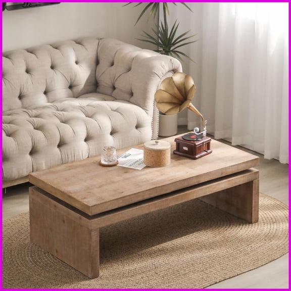 Modern Rustic Engineered Wood Coffee Table for Living Room - Spacious Floating Top & Easy Assembly