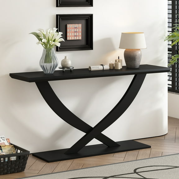 Modern Rustic Entryway Table,Console Table with Cross Leg Design for Hallway, Living Room, Black