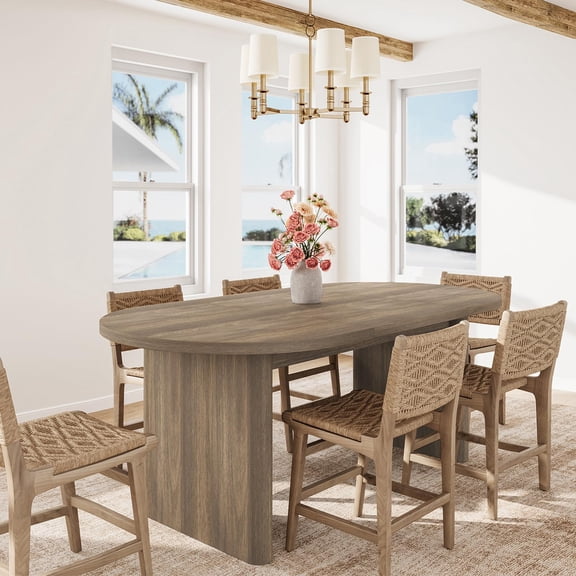 Modern Rustic Farmhouse Oval Dining Table for 4-6 – 63 Inch – Sturdy Thick Wooden Base – Versatile for Home, Living Room, Office – Easy Assembly – Color: Rustic Pear-1600