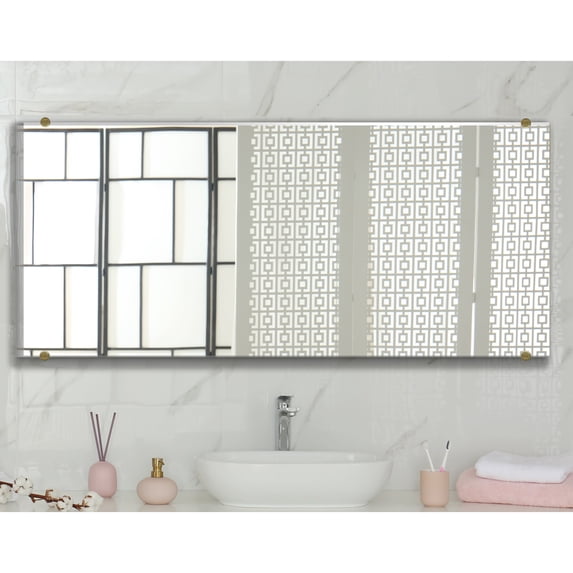 Modern Rustic Frameless Wall Mirror Brass Round Clips 25/54 - Bronze/Gold