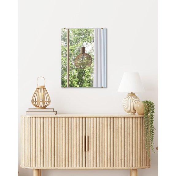 Modern Rustic Frameless Wall Mirror Brass Round Clips 26.5/21.5 - Bronze/Gold