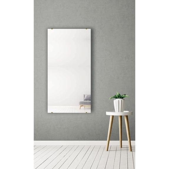 Modern Rustic Frameless Wall Mirror Brass Round Clips 30.5/60 - Bronze/Gold