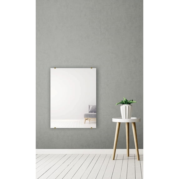 Modern Rustic Frameless Wall Mirror Brass Round Clips 42.5/30.5 - Bronze/Gold