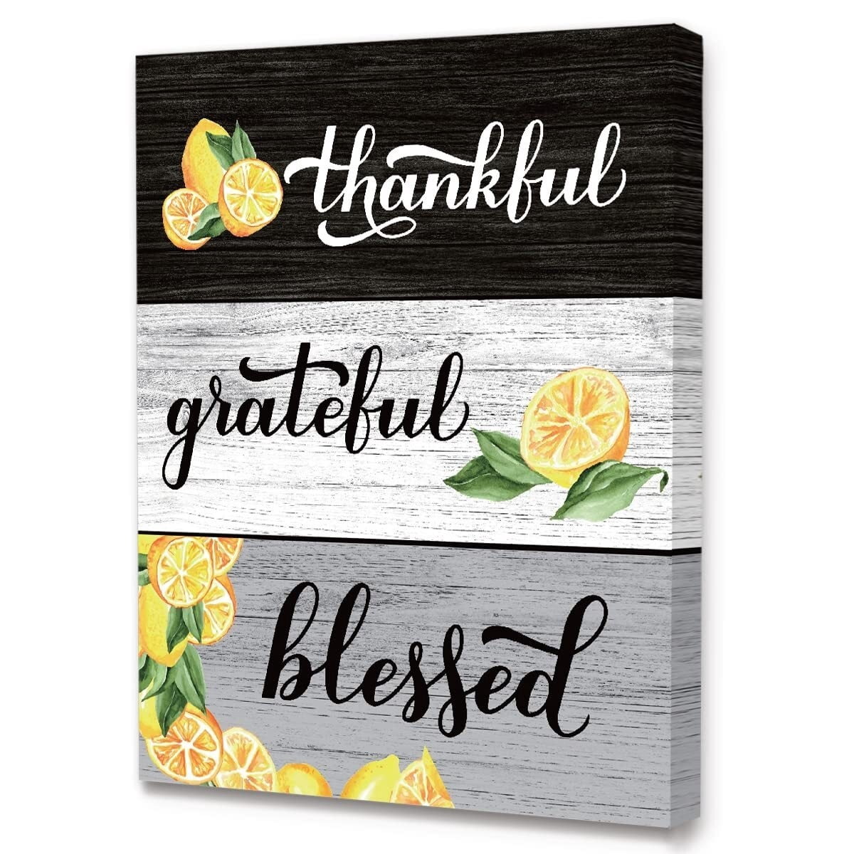 Modern Rustic Grateful Thankful Blessed Lemon Sign Wall Art Canvas ...