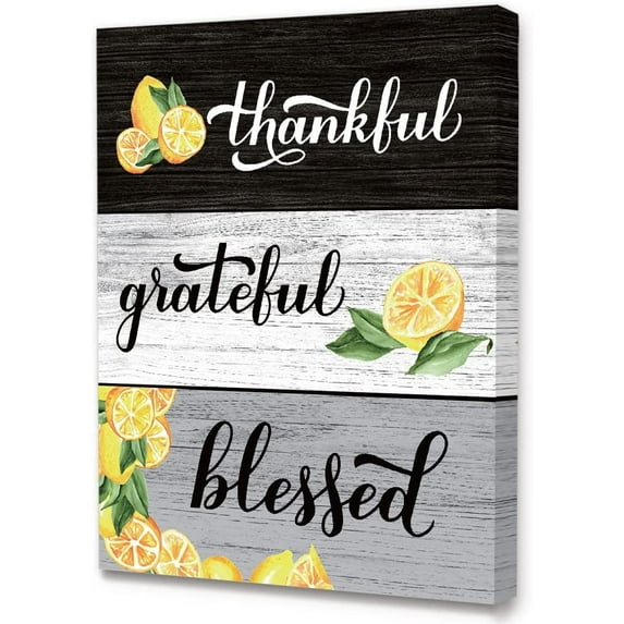 Modern Rustic Grateful Thankful Blessed Lemon Sign Wall Art Unframed Canvas,Lemon Home Decor Canvas Print Wall Art Ready to Hang for Home Farmhouse Kitchen Dining Living Room Wall Decor