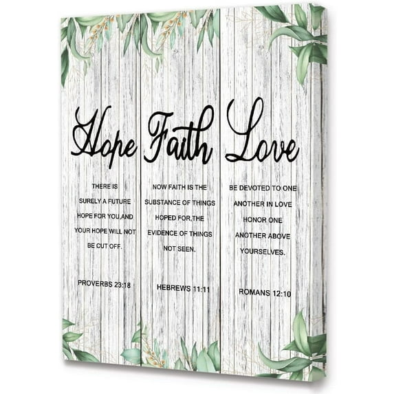Modern Rustic Hope Faith Love Canvas Wall Art,Christian Bible Scripture Art Canvas Prints Framed Wall Art Ready to Hang For Christian Home Bedroom Office Church Religious Wall Decor-12x16 Inches