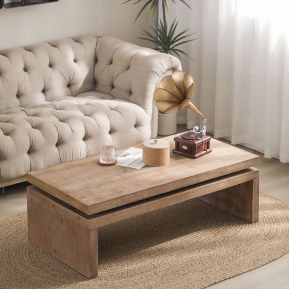 Modern Rustic Living Room Center Table - Rectangular 47.6" L * 23.6" W * 16.3" H with Floating Top Design
