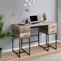 Modern Rustic Office Desk With 4 Storage - Oak And Black Port For Work